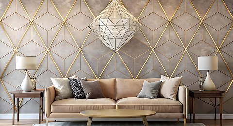 Golden Wallpaper with Wooden Panels | Best Texture Design for Living Room Golden Wallpaper with Wooden Panels | Best Texture Design for Living Room