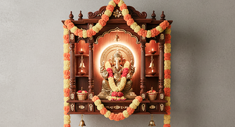 Traditional Wall-Mounted Pooja Room Designs with Bells | Best Design for Pooja Room Traditional Wall-Mounted Pooja Room Designs with Bells | Best Design for Pooja Room