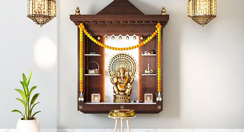 Wooden Wall-Mounted Pooja Unit Ideas | Best Pooja Room Designs Wooden Wall-Mounted Pooja Unit Ideas | Best Pooja Room Designs